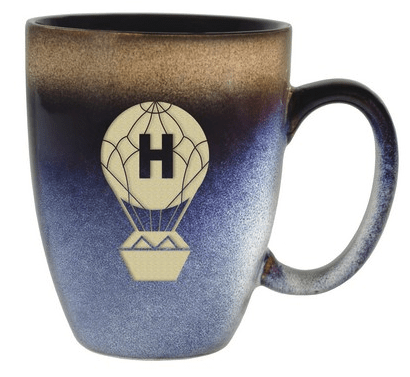 rustic hand-dipped mug with hot air balloon design