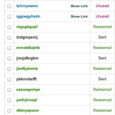 Chart showing the tracking of gift redemption codes